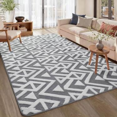 Imagem de Ompaa Tapetes felpudos ultra macios tapete de espuma de memória para quarto, cinza 2,8 x 3,5 m grande, tapetes de área texturizados geométricos de pelúcia para sala de estar, sofá, dormitório, cabeceira, crianças, meninas, adolescentes, quarto, berçário, tapete