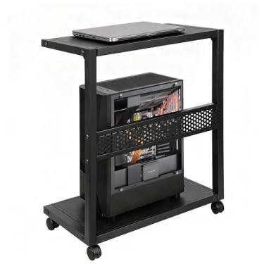 Imagem de Bfttlity Suporte grande de PC para torre de computador, suporte de CPU de metal de 2 camadas com rodas giratórias de bloqueio, adequado para a maioria dos PCs (preto, GG)