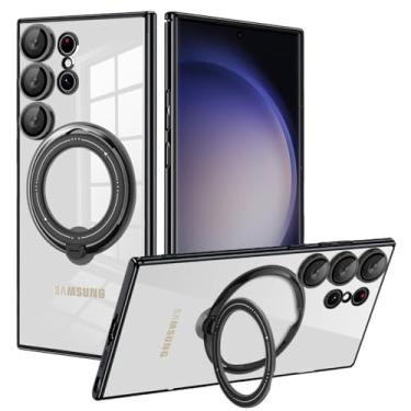 Imagem de Capa de anel magnético transparente para Samsung Galaxy S23 S22 Ultra Plus A52 A54 A14 A34 S23 Ultra S22Ultra Capa de lente, preta, para Samsung S23Ultra
