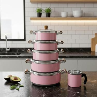 Imagem de Conjunto de Panelas de Alumínio com Tampa de Vidro Colorido, 16 a 24 cm, com Canecão 12 cm