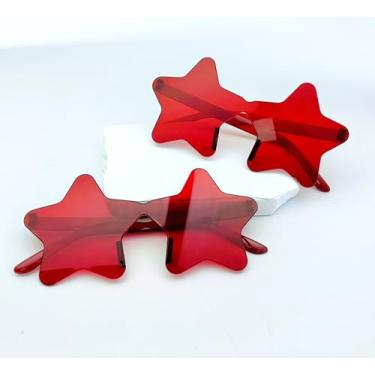 Imagem de 2 peças de óculos de sol estrela sem aro para mulheres, homens, armação geométrica, óculos modernos unissex para festivais de praia, Vermelho