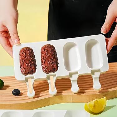 Imagem de 1 pacote de moldes de picolé, silicone 4 cavidades molde de sorvete para picolé DIY branco