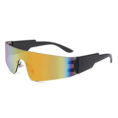 Imagem de Óculos de sol Y2K para mulheres, homens, modernos, sem aro, futuristas, óculos escuros modernos, Espelhado cinza/laranja), Medium