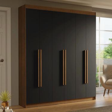 Imagem de Guarda-Roupa Casal 6 Portas Batentes Rustic/Preto/Rustic Saturno Madesa