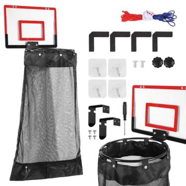 Imagem de Cesto de roupa suja de basquete, cesto de roupa suja suspenso com cesta de basquete, cesto de roupa suja com zíper, cesta de basquete removível para quarto e banheiro (vermelho)