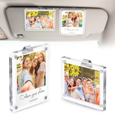 Imagem de 2 peças de clipe de foto grande para viseira de sol de carro – moldura magnética de acrílico de 8,9 cm x 11,2 cm para fotos Fuji Instax e Polaroid, tela de encaixe fácil para interior de carro, ideal