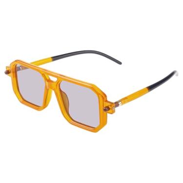 Imagem de Óculos de sol aviador quadrados retrô premium com lentes de vidro planas para homens e mulheres, Laranja, cinza