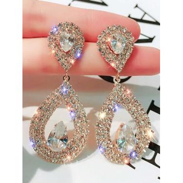 Imagem de Brincos de gota de água em formato de gota de água de strass brilhante de luxo para mulheres, festa, casamento, noivado, dia dos namorados, presente de dia das mães