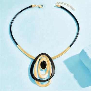 Imagem de Colar com pingente de resina banhado a ouro, corrente geométrica grossa de clavícula, gargantilha, colar, vintage, estilo punk étnico, moda exagerada, joia feminina, presente de aniversário para