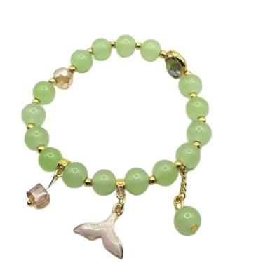 Imagem de Pulseira de cristal com pingente de cauda de sereia para mulheres, pulseira elástica ajustável com contas com pingentes de cristal cintilante, joia de praia temática de oceano presente para ela, One