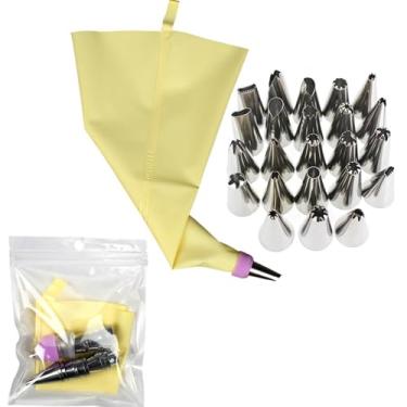 Imagem de Conjunto de 26 pontas de tubulação, 1 saco de confeitar reutilizável com 24 pontas de gelo, conjunto de tubulação para assar, utensílios de cozinha para padeiro, ferramentas de cozimento