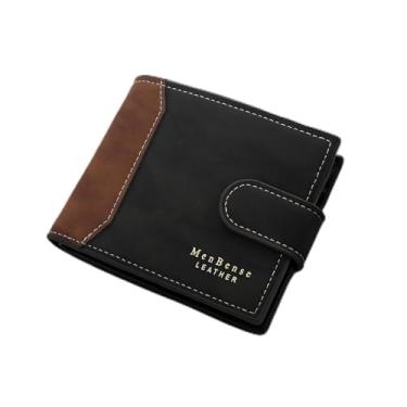 Imagem de Carteira masculina, porta-cartões de crédito prático portátil com fecho de botão, carteira dupla de poliuretano macio retrô com 6 compartimentos para cartões, 2 bolsos com zíper para guardar moedas