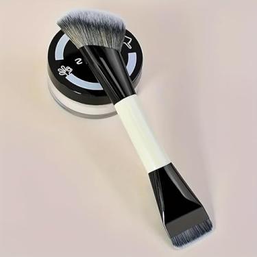 Imagem de Pincel de maquiagem Duo-Head Base, pincel de maquiagem profissional de duas pontas para misturar sobrancelhas e viagens (bege)