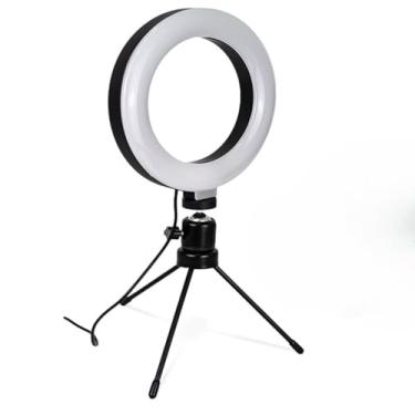 Imagem de Ring Light LED 6 Polegadas com Tripé e Suporte Celular; Iluminador de Mesa para Selfie, Maquiagem, Vídeos, Lives e Fotografia.