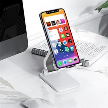 Imagem de Suporte de telefone ajustável dobrável para chamadas de vídeo, suporte universal multiângulo para smartphones portáteis (branco)