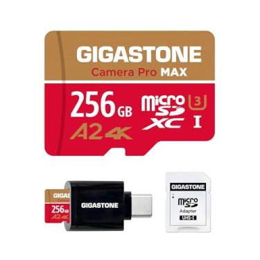 Imagem de [Recuperação de dados gratuita de 5 anos] Cartão micro SD GIGASTONE de 256 GB com leitor de cartão USB 3.2 tipo C, câmera 4K Pro MAX, cartão de memória A2 V30 MicroSDXC para Gopro, vídeo UHD 4K, até