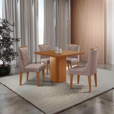 Imagem de Mesa De Jantar Eloise Canto Copo 4 Cadeiras Isadora Moderna Linho Capuccino/naturale