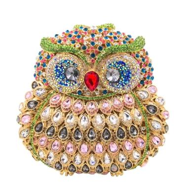 Imagem de Boutique De FGG Mini bolsa clutch de cristal de festa de coruja para mulheres elegantes, bolsas noturnas de animais, bolsa clutch com strass para formatura, Verde #3, Small