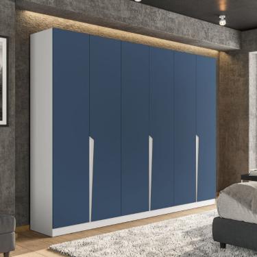 Imagem de Guarda Roupa Roupeiro 6 Portas 4 Gavetas Porto Branco Azul Politorno Móveis