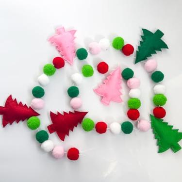 Imagem de Doumeny Faixa de guirlanda de feltro de árvore de Natal colorida 3D Banner de bola de pompom Feliz Natal feriado pendurado feltro de festa de inverno bandeira Be Merry Guland Bunting para decoração de
