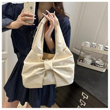 Imagem de Bolsa de ombro de lona leve estilo retrô coreano de cor sólida de verão, Bege, Medium, Mochila casual