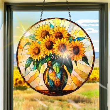 Imagem de Acrílico colorido, apanhador de sol, decoração de janela suspensa de girassol, arte de parede de arco-íris, para sala de estar, quarto, varanda, interior e exterior, jardim, enfeites de Natal 19 x 19