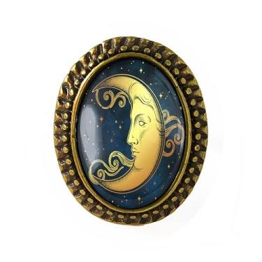 Imagem de Anel de lua crescente - arte celestial, pulseira ajustável de prata ou bronze antigo, bijuteria oval artesanal - 35, Adjustable, Metal, Sem pedra preciosa