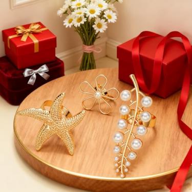 Imagem de 3 peças elegante flor oca estrela do mar anel unissex para homens e mulheres joias finas vida diária namoro decoração para festa de formatura