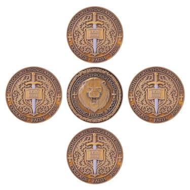 Imagem de Leafence Leão Cristão Desafio Religioso Moeda Força Através da Fé Bíblia Cruz Token Fé, Coragem e Esperança Moeda Religiosa para Homens e Mulheres, Presente Cristão Inspirador (Leão de Ouro Antigo - 5