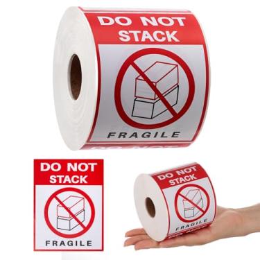 Imagem de Fuyoooo 1 rolo de etiquetas 7,6 cm x 10,16 cm não empilham adesivo de aviso vermelho/branco/preto, para envio, manuseio, embalagem e mudança