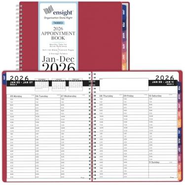Imagem de Ensight Agenda de agendamentos e agenda 2026 Ensight 16,5 x 21,6 cm com abas grandes, diário, horário, semanal, agenda, 30 minutos, agenda de negócios e pessoal, janeiro de 2026, dezembro de 2026