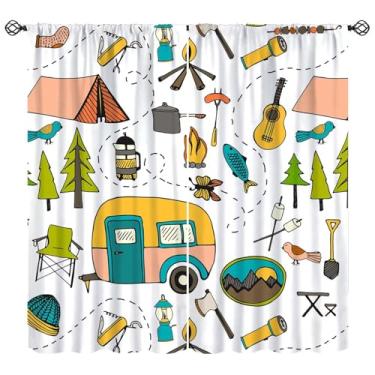 Imagem de Moderw Cortina de acampamento infantil com desenho animado, retrô, rústica, trailer, trailer, acampamento, tratamentos de janela, para cabana, campo feliz, cortinas para cozinha, sala de estar, quarto