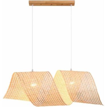 Imagem de WLHAZMWY Luminária pendente de 698 cm feita à mão - Lâmpada de teto de vime natural compatível com lâmpada Edison em espiral para sala de jantar