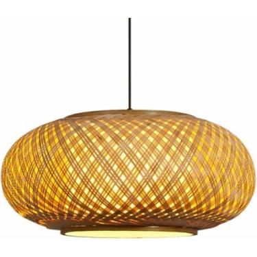 Imagem de WLHAZMWY Luminária pendente de casa de chá luz pendente de vime natural luzes para pendurar novo estilo chinês lâmpada zen luminária em forma de tambor para ilha de cozinha (60 cm)