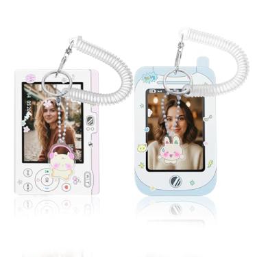 Imagem de Ouligay 2 peças, chaveiro de cartão de foto fofo de desenho animado com porta-crachá de identidade, chaveiro com cordão elástico, suporte de cartão de foto de acrílico para cartão de ônibus