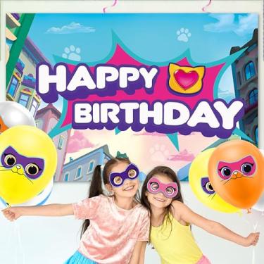 Imagem de Gucilaly Tema Super Kitties Decoração Bithday, 99 x 150 cm Faixa de festa de pata de gatos fofos, fotografia de fundo de desenho animado, suprimentos de festa para meninas meninos e crianças