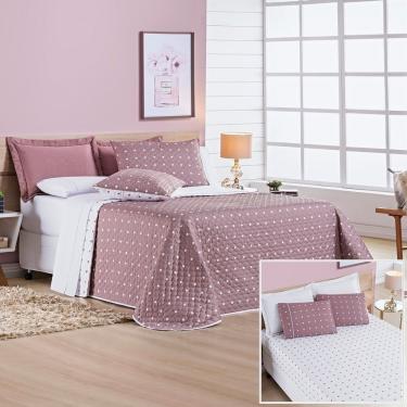 Imagem de Cobre Leito + Jogo de Cama 200 Fios Petit Poá Queen 06 Peças 100% Poliéster - Rose