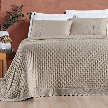 Imagem de Kit Cobre Leito Colcha Nobre Casal King 3 Peças Micropercal 200 Fios Matelado - Taupe