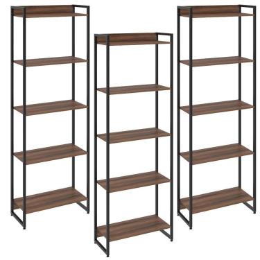 Imagem de Kit 3 Estantes Escritório 5 Prateleiras 186x60cm Nogal