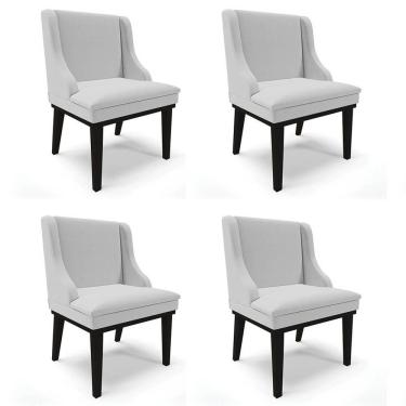 Imagem de Kit 4 Cadeiras Estofadas Para Sala De Jantar Base Fixa De Madeira Preto Lia Linho Cinza - Ibiza