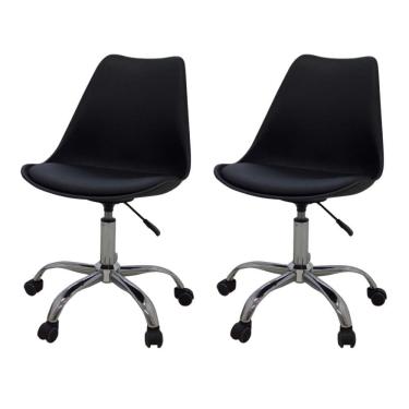 Imagem de Kit 2 Cadeiras Giratórias Office Luísa Rivatti Assento Pp Preto Base Rodízio Cromado