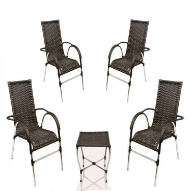 Imagem de Jogo 4 Cadeiras E Mesa E Jardim Trama Original Pedra Ferro