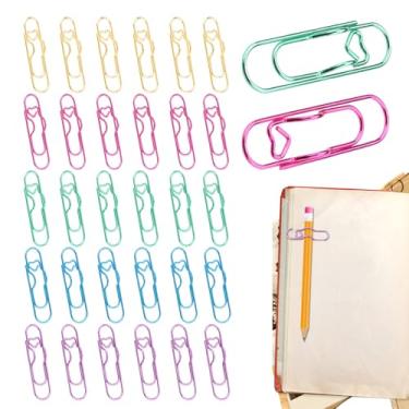Imagem de 30 peças de clipe de caneta de metal em forma de coração, suporte de caneta para agenda de caderno, suporte de lápis para papel marcador de livro, prancheta, escritório (dourado, verde, rosa vermelha
