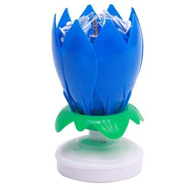 Imagem de Generic Vela Rotativa de Aniversário Com Flor Criativa, Vela Rotativa de Camada Dupla Feliz para Festa de Aniversário, Palco de Celebração, Durável (Azul)