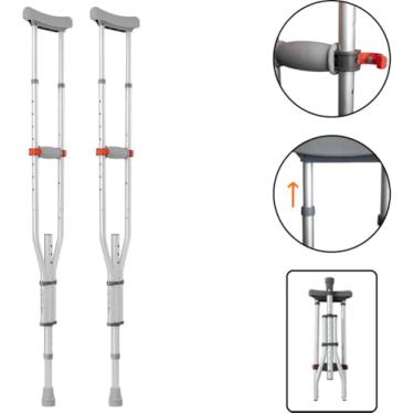 Imagem de Muleta Axilar Desmontável, Regulável 3 em 1, Par de Muletas, Suporte para Mobilidade