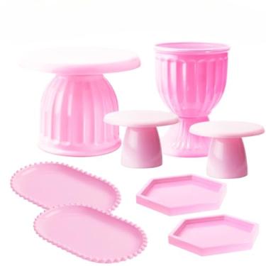 Imagem de Kit Boleira Festa E Bandeja, Kit Moderno Boleira Romana 17cm, 1 Vaso Romano, 2 Mini Slim, 2 Bandeja Perola Oval, 2 Mini Sextavadas(Rosa BB)