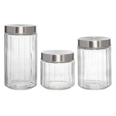 Imagem de Conjunto Potes Redondos de Vidro Cabane 3 Peças Tampa Hermética Inox Hauskraft