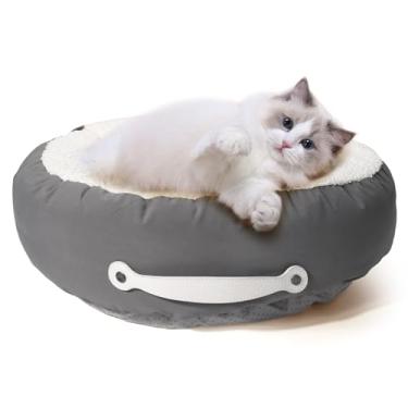 Imagem de Camas para gatos internos, cama para cães de 58 cm para cães pequenos Melium, cama acolchoada lavável para gatos com fundo antiderrapante e alça portátil (cinza)