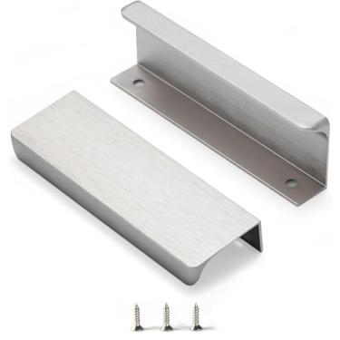Imagem de Satanga Puxador de dedo de níquel escovado Edge para armários de cozinha puxadores de gaveta oculta de alumínio para montagem traseira plana para casa pacote com 30 furos modernos de 9,5 cm no centro