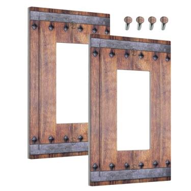 Imagem de Wmhusu Capas de tomada rústicas para porta de celeiro de casa de fazenda vintage de madeira 1 placa de parede de balancim única capa de interruptor de luz decorativa GFCI receptáculo placa elétrica